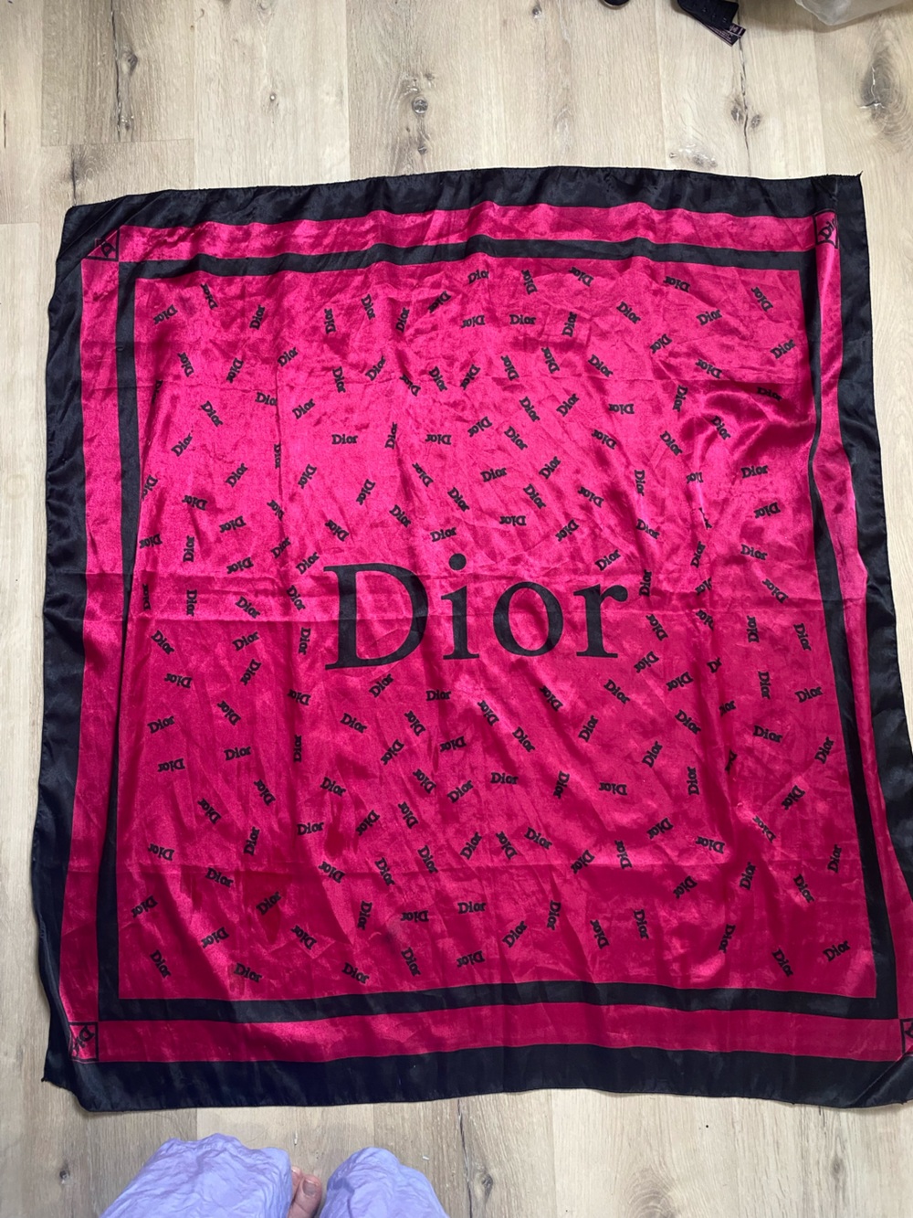 Christian Dior Hot Pink silk Logo scarf Wrap with Black Trim Vintage